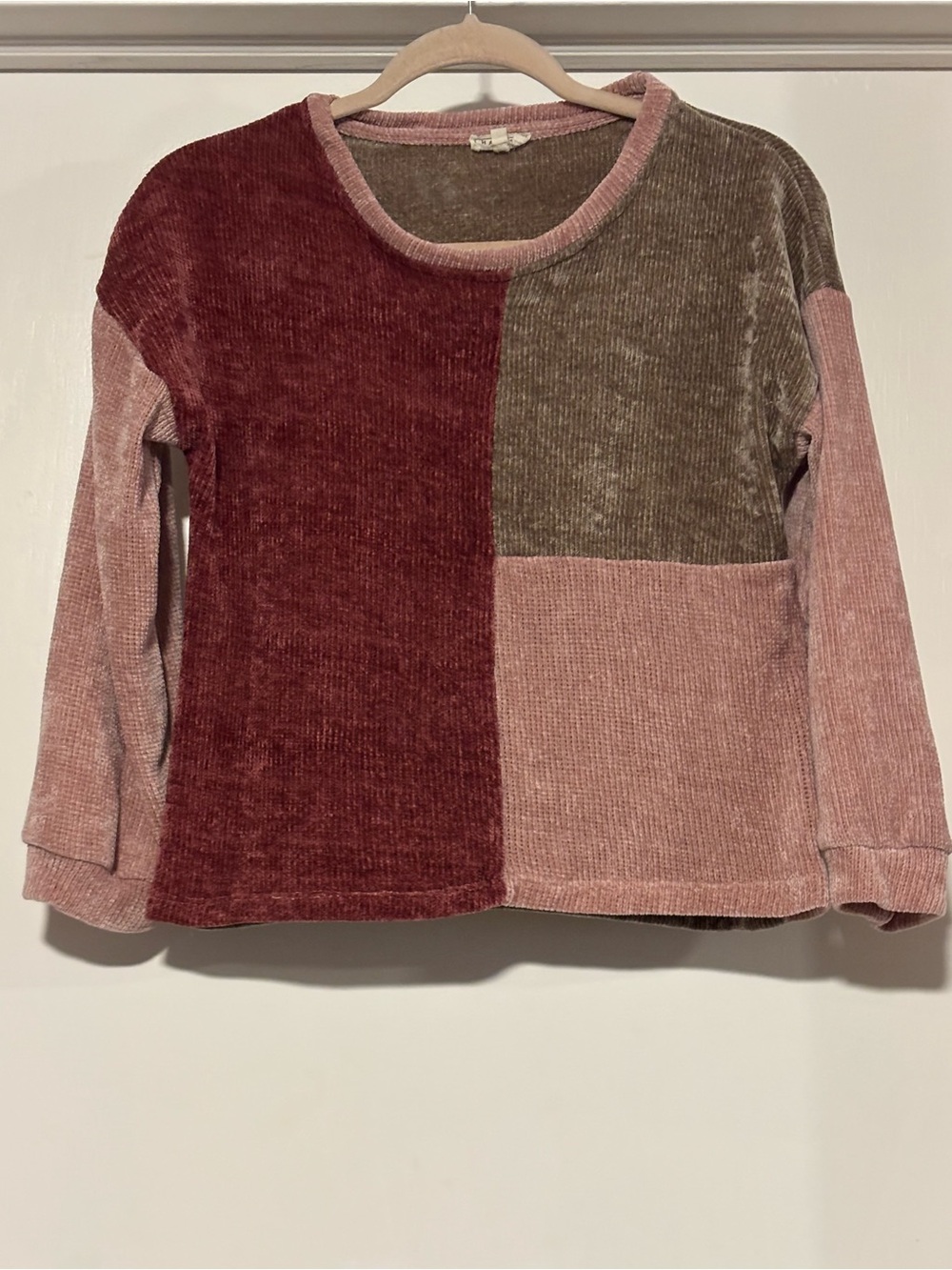 Hayden Colorblock Chenille Top in Burgundy, Pink & Olive